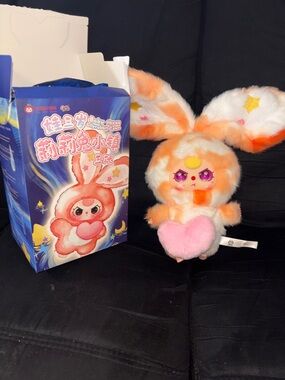 Orange & White Plush Bunny Holding Pink Heart - Baby Three Series